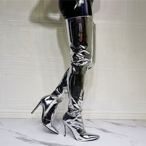 Super Large Size 47 Patent Leather Silver Long Boots Women's Over Knee High Boots High Heels Winter <b>Shoes</b> - Product Image 6
