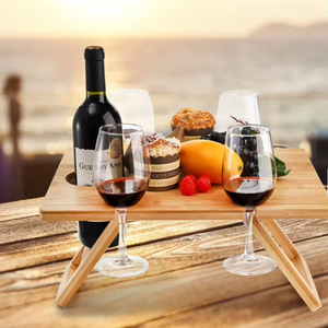 Nouveau produit - <span class=keywords><strong>Table</strong></span> à manger pliante en bambou portable <span class=keywords><strong>pour</strong></span> l'extérieur avec porte-verres à vin <span class=keywords><strong>pour</strong></span> les jardins, les parcs, le camping et les pique-niques - Product Image 3