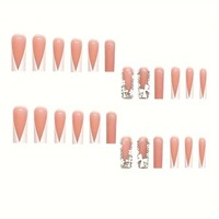 24 Uñas Postizas Largas Tipo Bailarina con Diseño de Diamantes Brillantes, ABS, Cobertura Completa, Personalizables, Estilo Candy