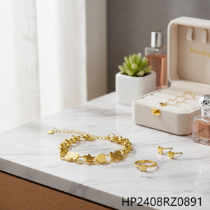 Set di gioielli in acciaio inossidabile da donna bracciale alla moda anello orecchino-braccialetti moda all'ingrosso - Product Image 3