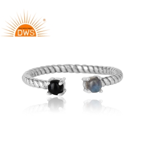 Bague en argent sterling indien au design antique, avec labradorite et onyx noir, bijoux en pierres précieuses, vente en gros - Product Image 2