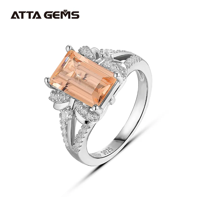 Pembe safir morganit yüzük 925 katı gümüş yüzük pembe Morganite yüzükler kadınlar için nişan yıldönümü pembe taş