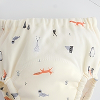 Celana Latih Bayi Unisex Berbahan Katun dengan Cetakan Kartun, Pinggang Elastis, dan Lapisan Katun, Popok Celana Dapat Digunakan Kembali untuk Balita