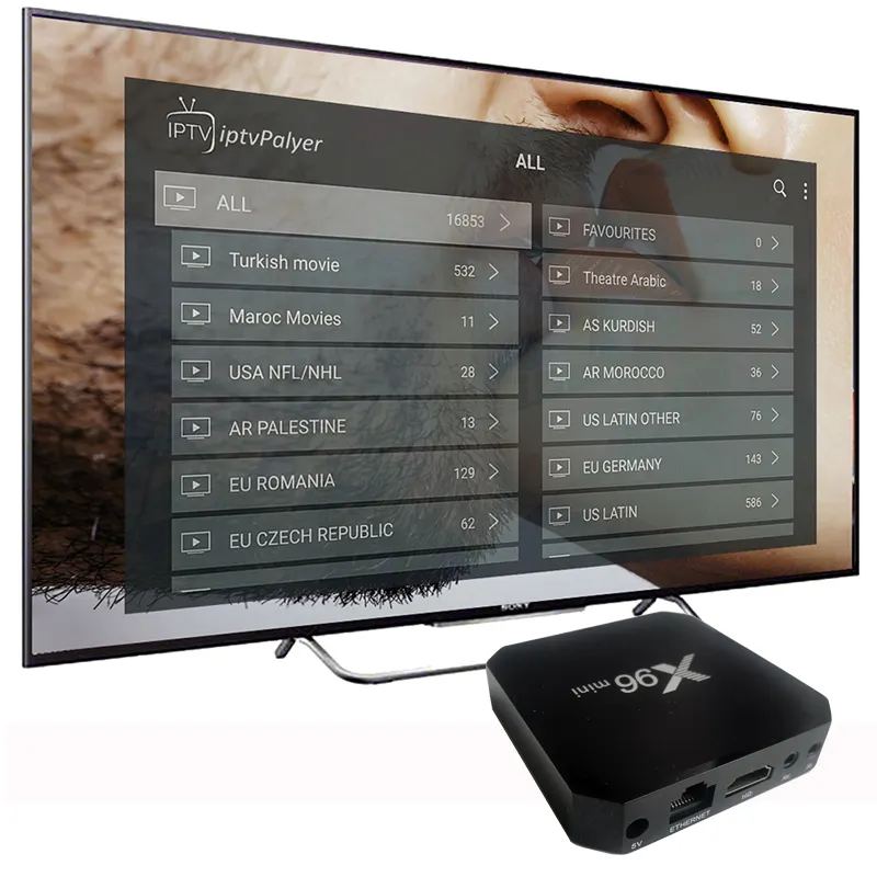 X96mini M3U live TV Android Box TV prueba gratuita panel de revendedor abonnement xtream Code VOD filme serie exyu Set-Top TV box