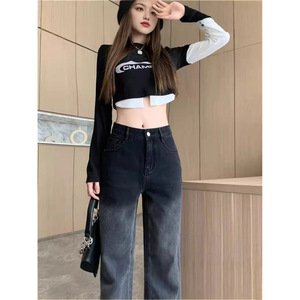 Hiromi กางเกงยีนส์เอวสูงระบายอากาศได้ดีสำหรับผู้หญิง2025ขากว้างขาตรงทรงหลวมดีไซน์ฤดูใบไม้ผลิฤดูใบไม้ร่วงเหมาะกับนักเรียนทันสมัย - Product Image 2