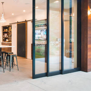 Porte coulissante de poche <span class=keywords><strong>Hebo</strong></span> personnalisée de qualité supérieure Serrure intelligente Porte coulissante en aluminium noir et verre - Product Image 1