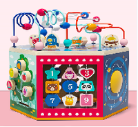 Cube d'activités en bois multifonctionnel Montessori à 6 faces avec mini abaque et labyrinthe de perles pour enfants