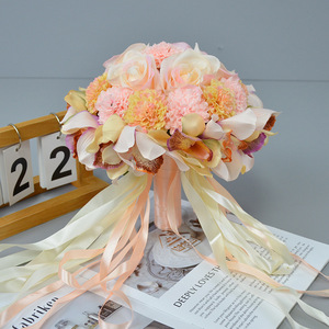ช่อดอกกล้วยไม้ซิมบิเดียมประดิษฐ์จาก Dongchen Crafts ดอกไม้ผ้าไหมสำหรับงานแต่งงาน ของตกแต่งเจ้าสาว สีแชมเปญ พีช ม่วง และสีชมพู - Product Image 1