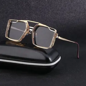 2022 New Men Women Alloy Eyeglasses Gothic Steampunk Square Shades Hollowed out Frame Design Sunglasses UV400