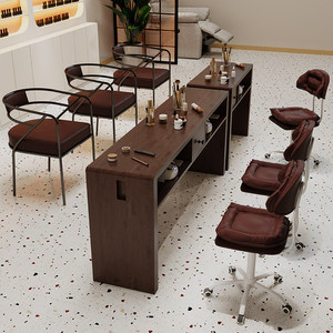 Juego de Mesa y Silla de Manicura Comercial de Madera Maciza de Estilo Japonés Moderno (Acabado en Nogal) con Colector de Polvo Integrado - Product Image 3