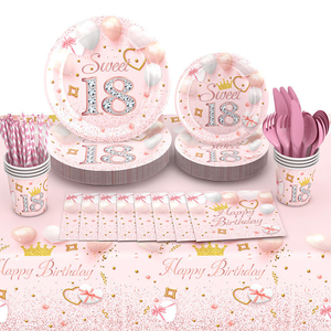 Neues 18. Geburtstags-Einweggeschirr-Set für Mädchen mit Papptellern und Tischdecke für Geburtstagsfeier-Dekoration - Product Image 3