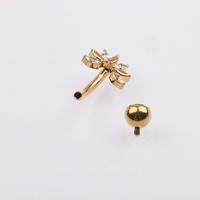 Anneau de nombril en titane doré ASTM F136 avec CZ, filetage interne, fleur à cinq pétales, bijoux de piercing pour le nombril