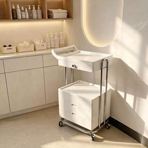 2026 Portable Custom White Wooden Salon Equipment <b>Trolley</b> & Spa Treatment Shelf with Massage Beds for Salon Spa Barbershop - Product Image 1