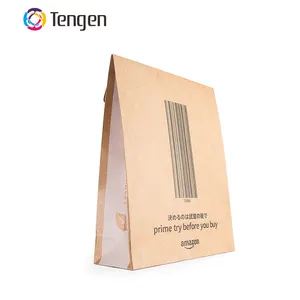 Custom Eco-friendly Compostable Brown Stand Up Kraft Paper Flat Bottom Bags