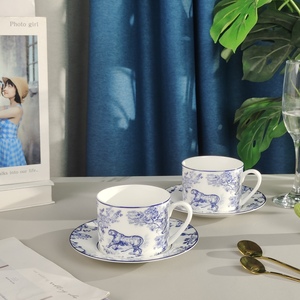 Le fabricant vend des services à café en porcelaine fine bleue de style européen et des ensembles de tasses et soucoupes en porcelaine. - Product Image 2
