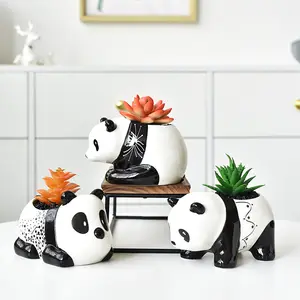 Keramik kleine Panda Blumentopf Pflanz gefäße Fließende Glasur Innen Sukkulente Kaktus Pflanze Behälter Pflanzer Desktop Bonsai Topf