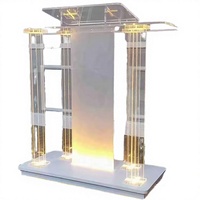 Pupitre de sol moderne en acrylique transparent avec roulettes et support lumineux LED pour salle de réunion, église, scène