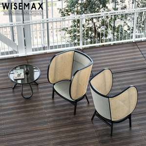 WISEMAXFURNITURE Mobilier moderne simple en bois pour hôtel Cadre en bois massif Rotin <span class=keywords><strong>Canne</strong></span> Double Seat Love Sofa Set High Back Lounge Sofa - Product Image 5