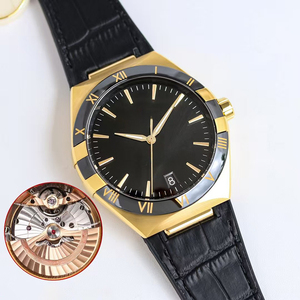 Reloj Mecánico Unisex de Alta Calidad en Oferta, con Caja Dorada, Bisel de Cerámica, Correa de Cuero, Fecha, Luminoso, Resistente al Agua y Cristal de Zafiro - Product Image 2