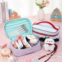 Sac de maquillage mignon et kawaii en polyester, ultra-léger, grande capacité, respirant, pliable, avec fermeture éclair et poignée souple, idéal pour les voyages