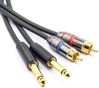 Câble audio-vidéo double 6.35mm TS Mono 1/4 Jack mâle vers double RCA mâle PVC gainé avec blindage de tresse