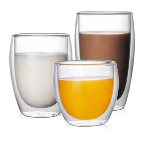 80ml 250ml 350ml 450ml 630ml Doppelwandige Glas becher ohne Griff Klare Kaffeetassen mit hohem Boro silikat gehalt Hitze beständiges Glas