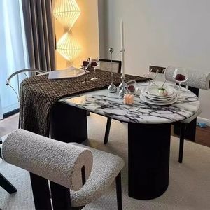 Marble Oval Dining Table Modern Minimalist <b>Light</b> Luxury French Style <b>Small</b> Apartment Use - Product Image 3