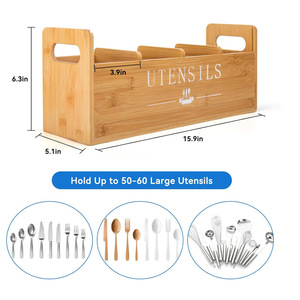 Bamboo Utensil Organizer Rectangular 18L <b>Storage</b> <b>Box</b> For <b>Kitchen</b> Countertop Eco Friendly Desktop Organizers - Product Image 3