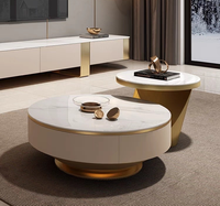 Table basse ronde en bois doré avec peinture au four pour meubles de salon Table basse moderne minimaliste blanche brillante