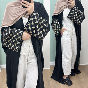 Sharut Neues Türkisches EID Ramadan Bescheidenes Abaya-Kleid für Mädchen, Kimono für Muslimische Frauen, Besticktes Krepp-Kleid im Palästinensischen Kefiyyeh-Stil, Dubai Abaya-Kleid - Product Image 3