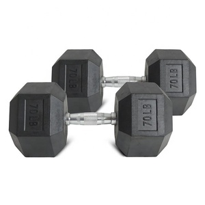 Sử dụng thương mại cao su <span class=keywords><strong>HEX</strong></span> quả tạ 5 <span class=keywords><strong>LB</strong></span> đến 130 <span class=keywords><strong>LB</strong></span> với Ergonomic chrome có khía xử lý cho đào tạo sức mạnh chuyên nghiệp - Product Image 3