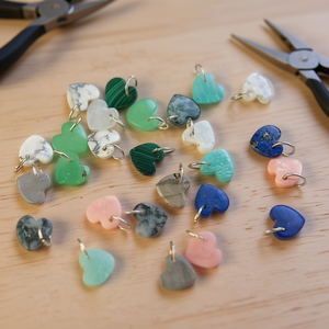 Dijes de Corazón de Piedra Natural, Colgantes de Gemas Pulidas Planas con Anillas de Plata para la Creación de Joyería DIY - Product Image 5
