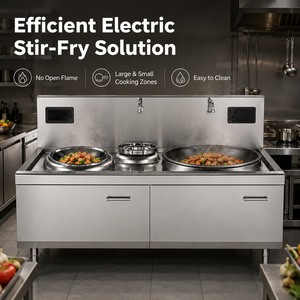 Commercial <b>Electric</b> Large & Small Stir-Fry Combination Range Stainless Steel Dual Wok Stove with Water Basin for Restaurant Kitc - Product Image 5