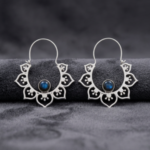 Online Wholesale Silver Plated Bohemian Indian <b>Diamond</b> Flower Hoop <b>Earrings</b> Labradorite for Anniversary - Product Image 1