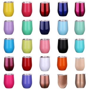 Venda quente 12oz Vácuo Isolado Dupla Parede Aço Inoxidável Egg-shape Caneca Vinho Tumbler Copos Com Tampa Caneca De Viagem De Aço Inoxidável - Product Image 1