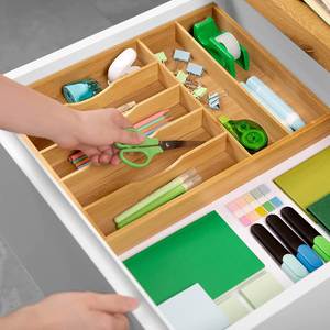 Luxury Bamboo Kitchen <b>Drawer</b> Organizer Bamboo Organizer for Silverware Flatware Kitchen Utensils and <b>Office</b> - Product Image 4