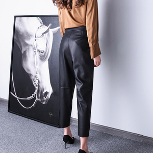 <span class=keywords><strong>Pantaloni</strong></span> a Vita Alta in <span class=keywords><strong>Vera</strong></span> <span class=keywords><strong>Pelle</strong></span> di Agnello Taglia Grande per <span class=keywords><strong>Donna</strong></span>, Versatili e Stile Rettro - Product Image 3