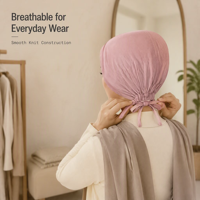 Sous-bonnet hijab ajustable à nouer, en tricot extensible, taille unique, couleurs unies