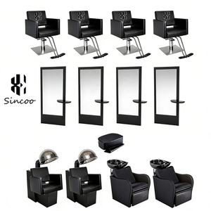 Ensemble de meubles de salon Black Beauty durables : chaise de coiffure, chaise de lavage et chaise de barbier avec cadre en métal et revêtement en cuir PU - Product Image 1