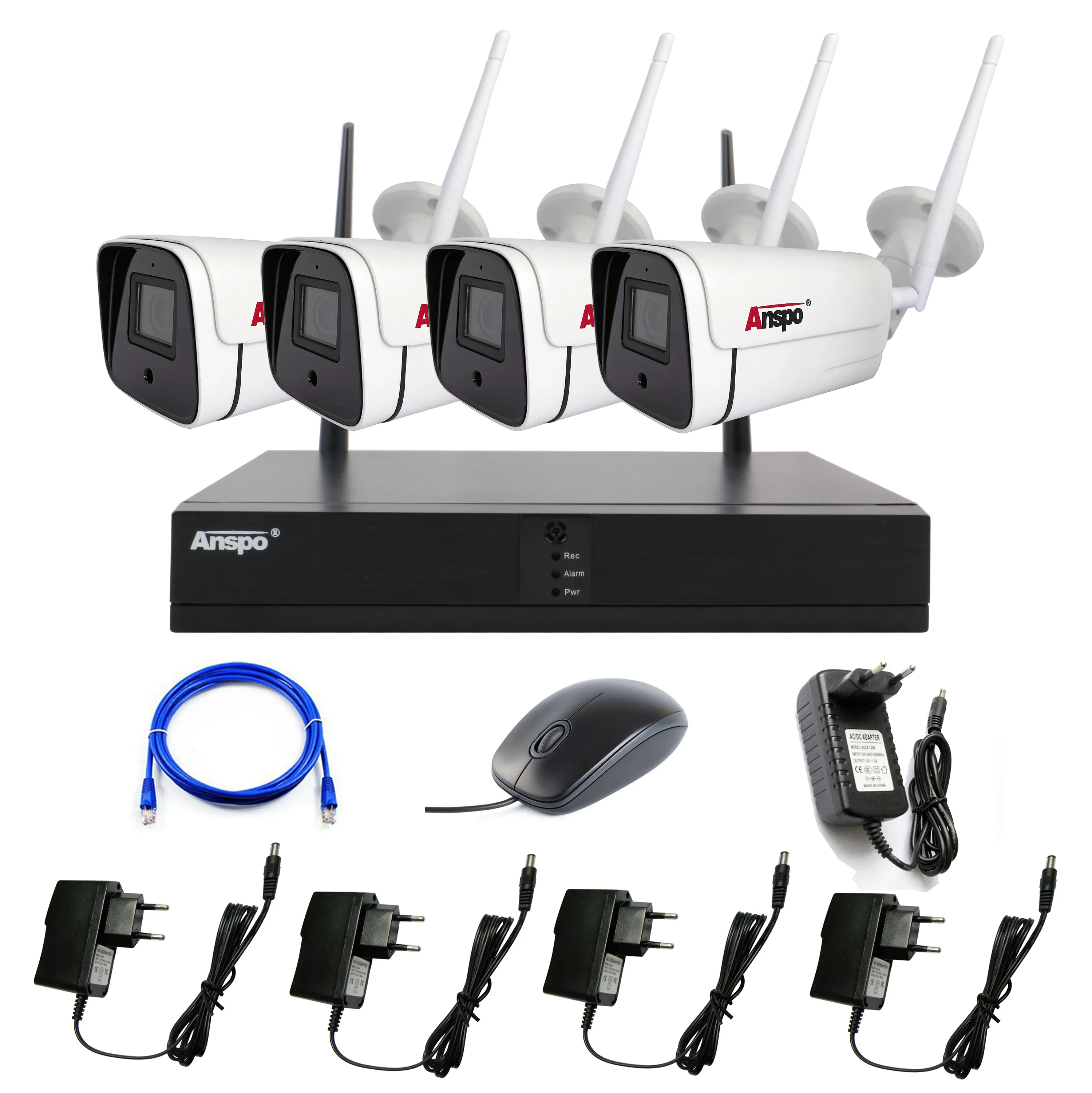 ANSPO 3MP Security Wireless IP Camera Kit 4 Channels Outdoor Bullet Surveillance System 4CH Wifi Camera Set