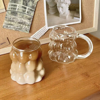 Tasse à café glacé créative en verre borosilicate transparent de 10 à 14 oz, en forme de bulle, avec poignée, pour jus, latte, cocktail