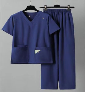 Eco-Friendly Light V-neck Unisex <b>Scrub</b> <b>Tops</b> Hospital Uniform Sets Soft Comfortable Stretchable Double-layer Pockets Needle - Product Image 5