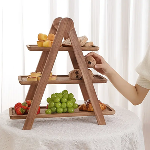 Plateau de service en bois à 3 niveaux pour ferme Plateau rectangulaire <span class=keywords><strong>d</strong></span>écoratif marron pour cupcakes et plateau <span class=keywords><strong>d</strong></span>'hébergement de fête alimentaire - Product Image 2