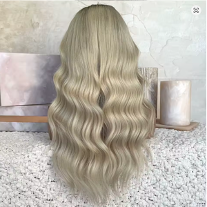 Prix d'usine Perruque de cheveux humains Lace Frontal 13*6 Ondulée Ombré Blond Cendré Densité 180 Sans Colle - Product Image 5