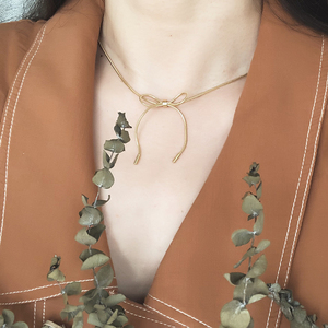 Stainless Steel 18K Gold Plated Bowknot Design Choker Necklace Fashion Women Jewelry Necklace - Product Image 1