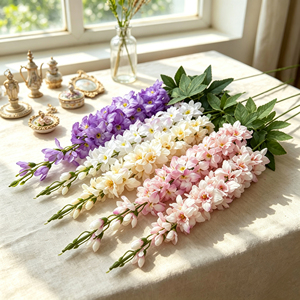 Fleur artificielle en soie Delphinium Larkspur réaliste, haute, souple et légère, pour bouquet, vase, décoration de cottage, <span class=keywords><strong>anniversaire</strong></span>, mariage - Product Image 1
