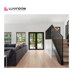 Luvindow Aluminium Design Français Mère et Fils Double <span class=keywords><strong>Porte</strong></span> Ouverte Moderne Avant Charnière <span class=keywords><strong>Porte</strong></span> <span class=keywords><strong>d</strong></span>'<span class=keywords><strong>Entrée</strong></span> Principale avec Grille Design - Product Image 4