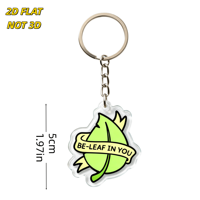 Porte-clés en acrylique Be-Leaf in You, feuille verte avec bannière jaune, breloque à bord transparent, anneau métallique + chaîne, pour clés ou fermeture éclair de sac