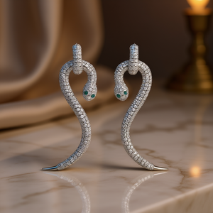 Orecchini a Serpente in Oro Bianco E3054 con Diamanti Taglio Brillante Rotondo Colore D Naturale Lussuosi da Donna per Uso Quotidiano - Product Image 2