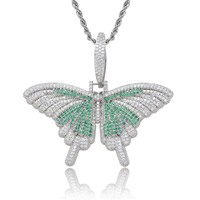 Collier pendentif papillon Bling serti de CZ, chaîne Hip Hop, commandes en gros personnalisées